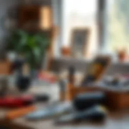 A beautifully arranged workspace featuring essential assembly tools