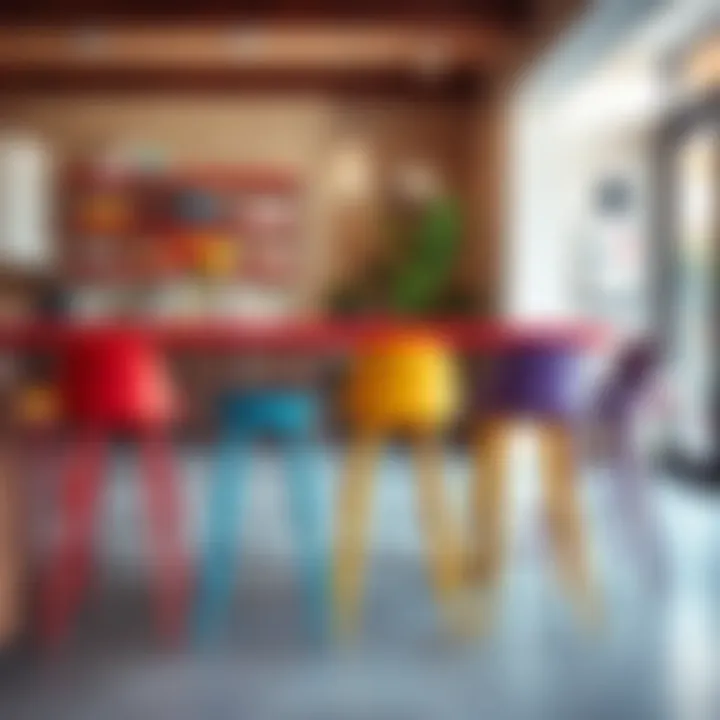 Vibrant Dining Area Featuring Colorful Bar Stools Colorful bar stools enhancing a vibrant dining area