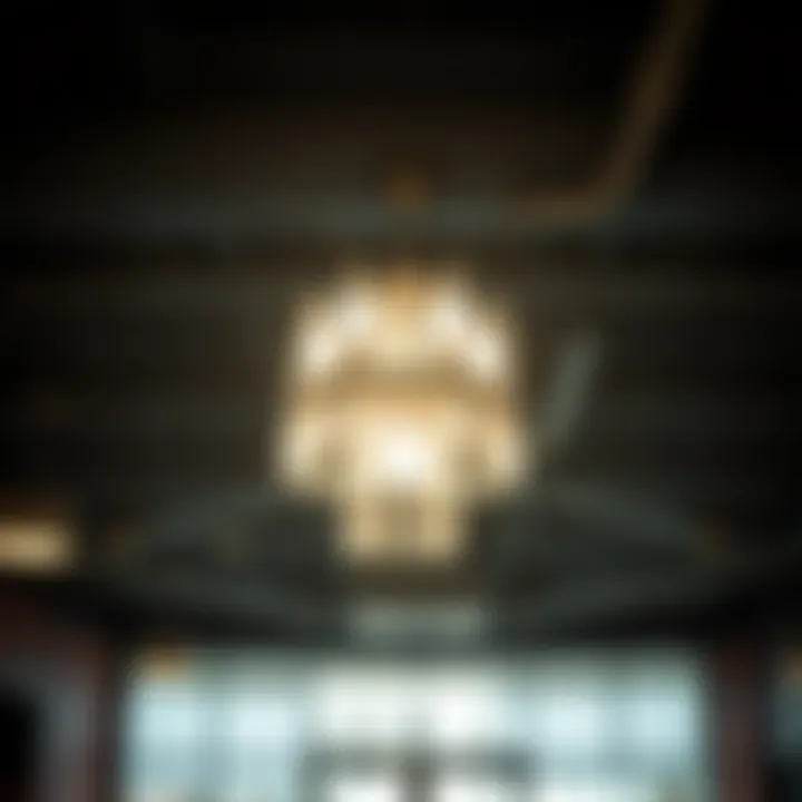 Battery-powered chandelier illuminating a commercial space