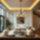 Elegant battery-operated chandelier in a contemporary living room