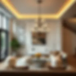 Elegant battery-operated chandelier in a contemporary living room