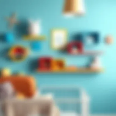 Colorful wall-mounted shelves enhancing nursery aesthetics