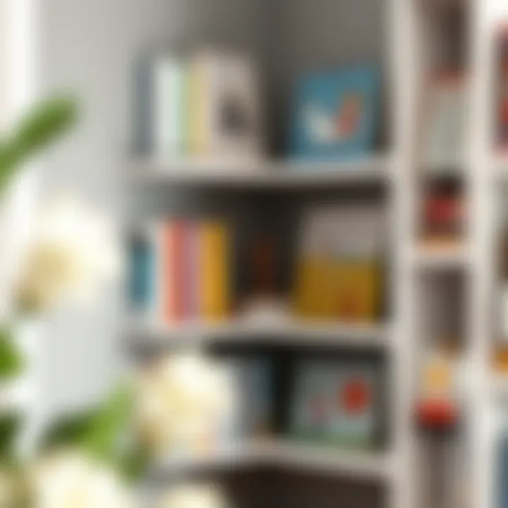 Stylish corner shelving unit filled with children's books