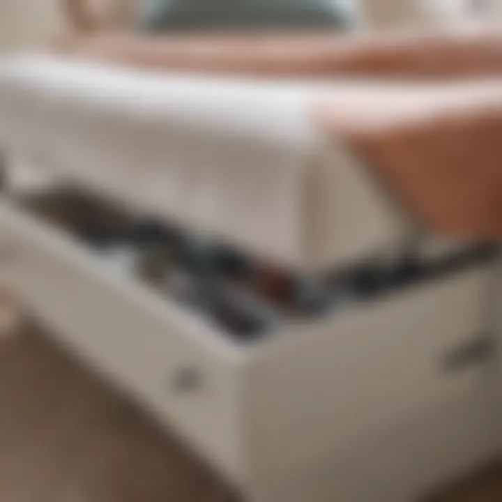 Close-up of the drawer mechanism in a twin bed