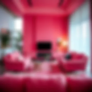 Vibrant Living Space with Bright Pink Elements A stylish living room featuring bright pink furniture