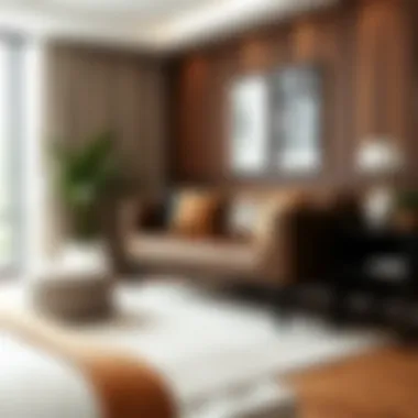Stylish Brown Leather Bench in Modern Bedroom Stylish arrangement of a brown leather bench in a modern bedroom setting