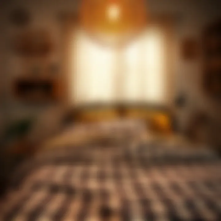 Stylish Bedroom Decor with Checker Bed Sheets Stylish bedroom decor with checker bed sheets and ambient lighting