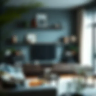 Living Room with 60-Inch Shelves Stylish living room featuring 60-inch wall shelves