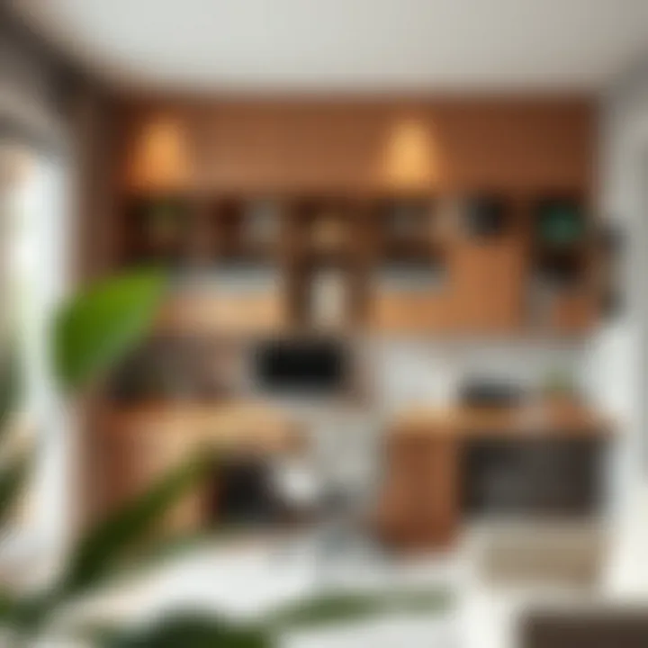 Stylish Home Office with Integrated Storage Solutions 8-inch tall storage bins integrated into a stylish home office décor