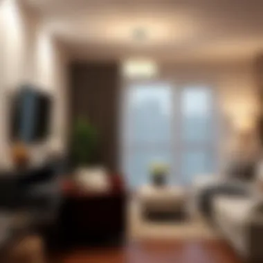 Visual representation of a well-decorated room using ceiling mount rod brackets for curtain hanging.