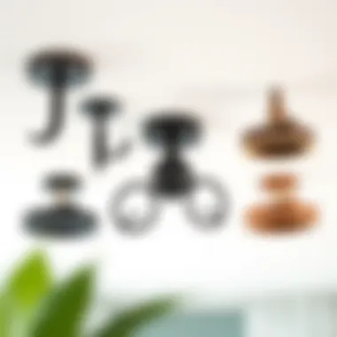 Illustration of various ceiling mount rod bracket designs showcasing their unique styles.