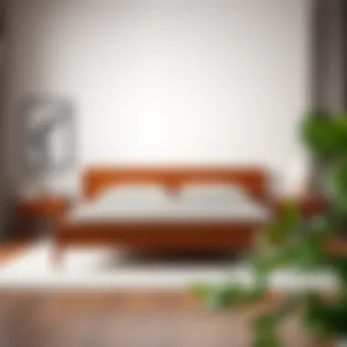 Elegant wooden queen bed frame in a modern bedroom setting