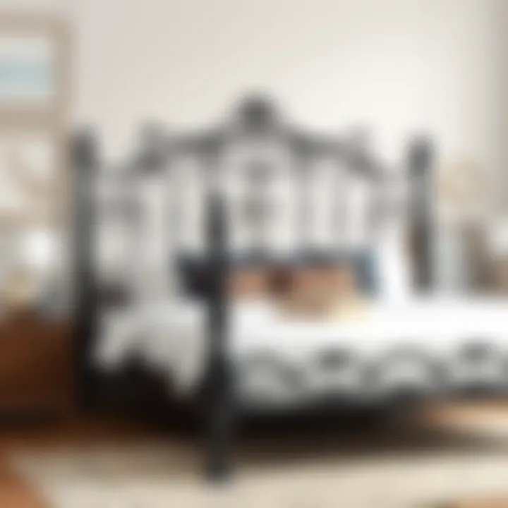 Queen bed frame showcasing intricate metal design elements