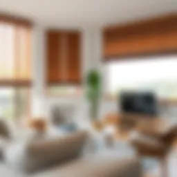 Elegant wooden blinds enhancing a stylish living room