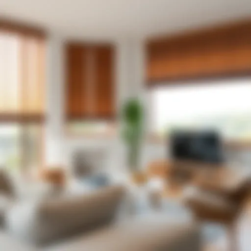 Elegant wooden blinds enhancing a stylish living room