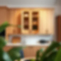 Elegant wooden kitchen cabinet with doors showcasing organized storage