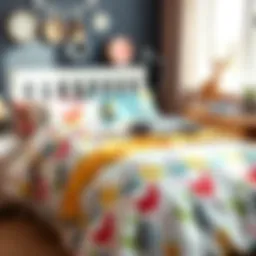 Colorful twin size bedding set featuring playful designs