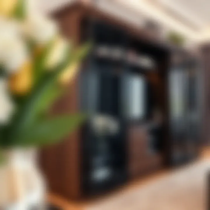 Contemporary Entertainment Center with Glass Doors Contemporary entertainment center with glass doors highlighting decor