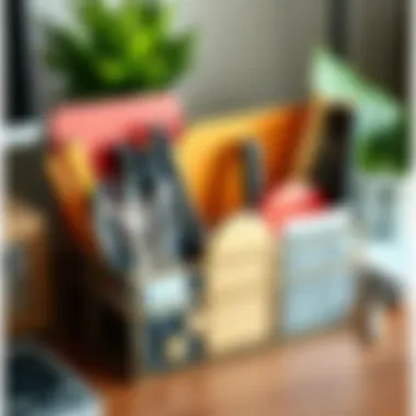Chic Organizer Showcasing Smart Organization of Office Supplies Neatly arranged office supplies in a stylish organizer