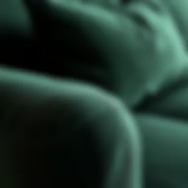 Textural Details of Dark Green Upholstery Close-up of dark green fabric and texture on a sleeper sofa