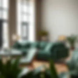 Elegant dark green sleeper sofa in a modern living room