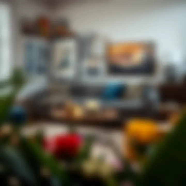 Eclectic Space with Grey Sofa and Art Eclectic decor showcasing a grey sofa surrounded by various art pieces