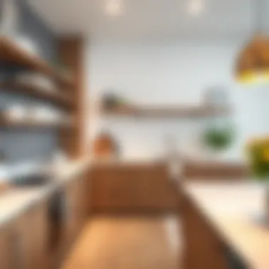 Elegant Deep Floating Shelves in Contemporary Kitchen Contemporary kitchen with elegant deep floating shelves