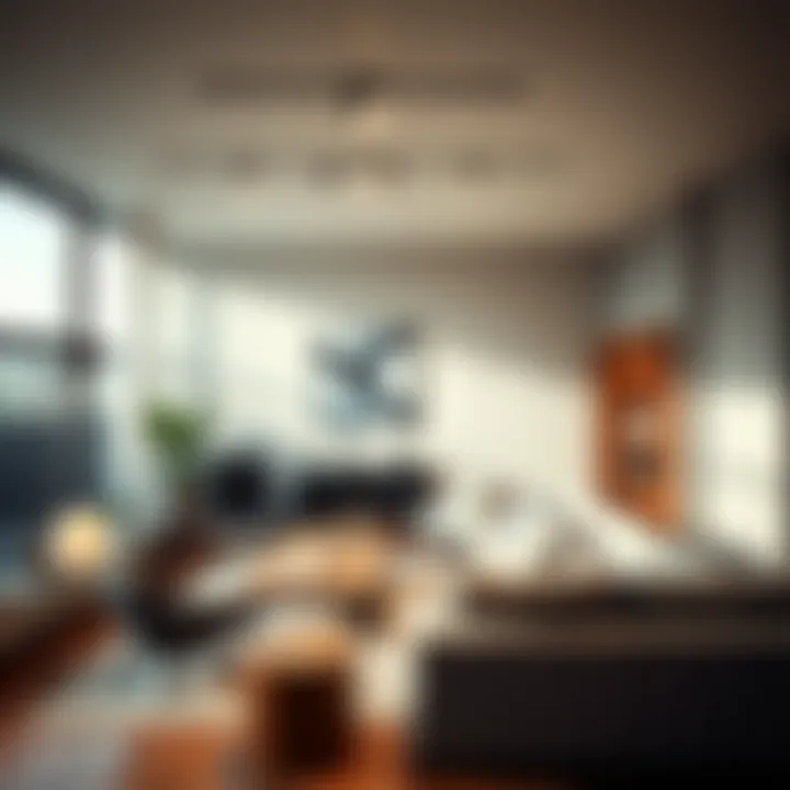 Directional Track Lighting in a Modern Living Room Contemporary living room showcasing directional track lighting above a cozy seating area