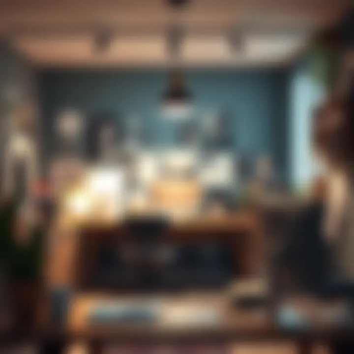 Track Lighting in a Creative Workspace A vibrant workspace featuring directional track lighting highlighting art and productivity