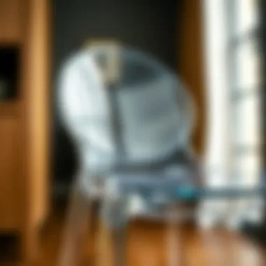 Close-up of a clear chair showcasing its material and craftsmanship