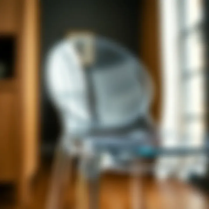 Close-up of a clear chair showcasing its material and craftsmanship