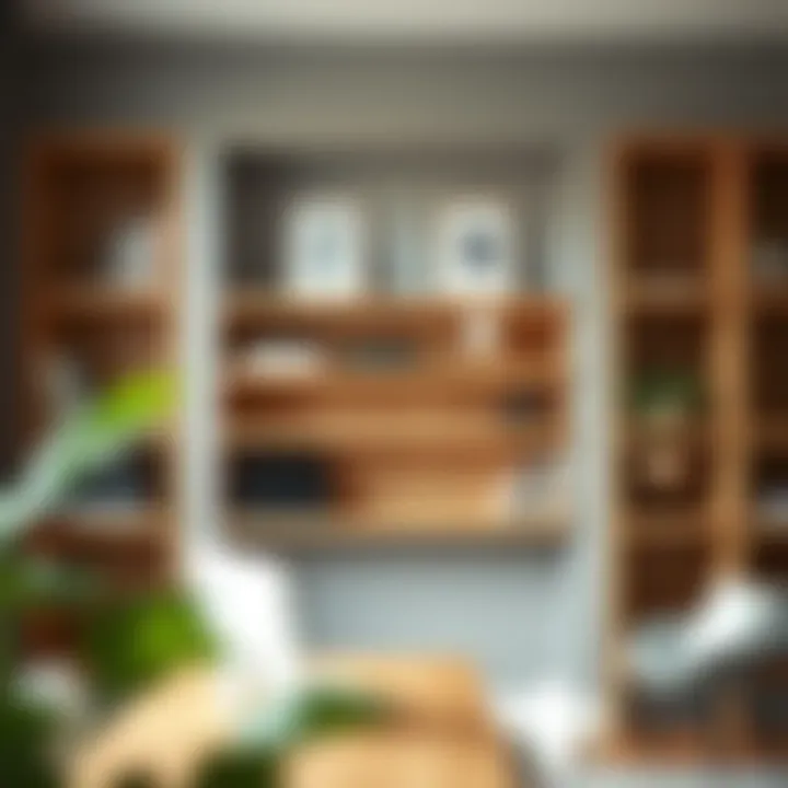 Functional Light Oak Shelves in Home Office Light oak shelves in a modern home office setting