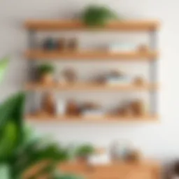 Elegant light oak wood shelf displaying decorative items