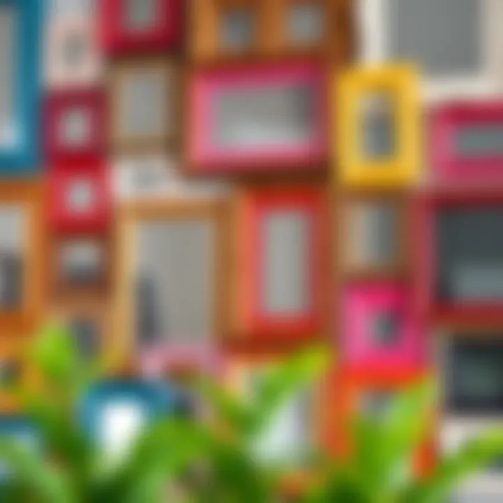 Vibrant Collage of Picture Frames for Creative Spaces Colorful collage of assorted picture frames on a wall