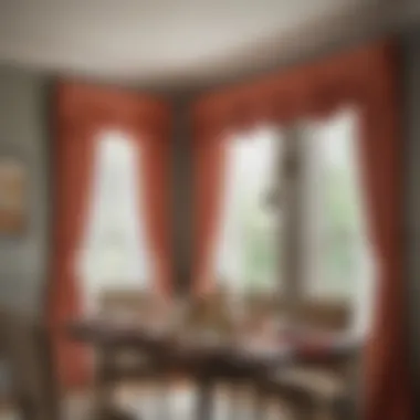 Color coordinated 36-inch window valances adorning a stylish dining area