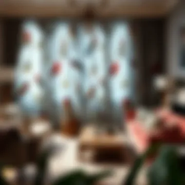 Elegant living room featuring vibrant bird print curtains that enhance the interior design