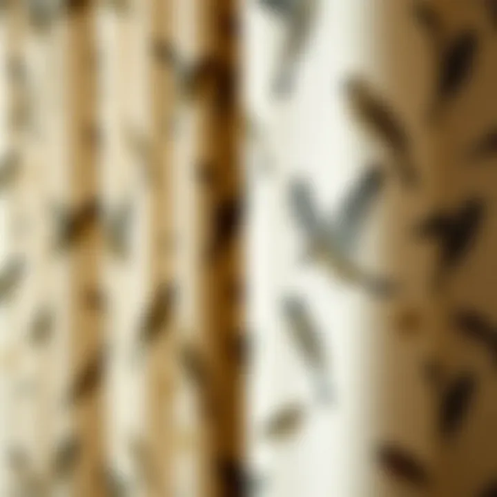 Close-up of intricate bird patterns on fabric, showcasing design details