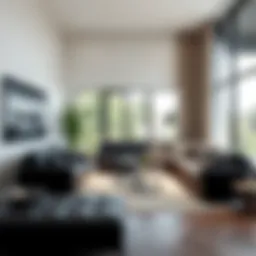 Luxurious black sectional sofa in a modern living room