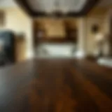 Rich black wood stain on a polished oak surface