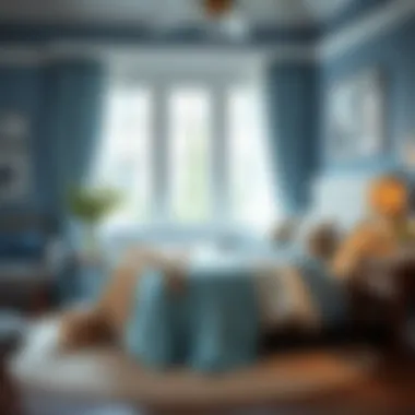 Cozy Bedroom with Harmonious Blue and Beige Accents Cozy bedroom setting with blue and beige accents