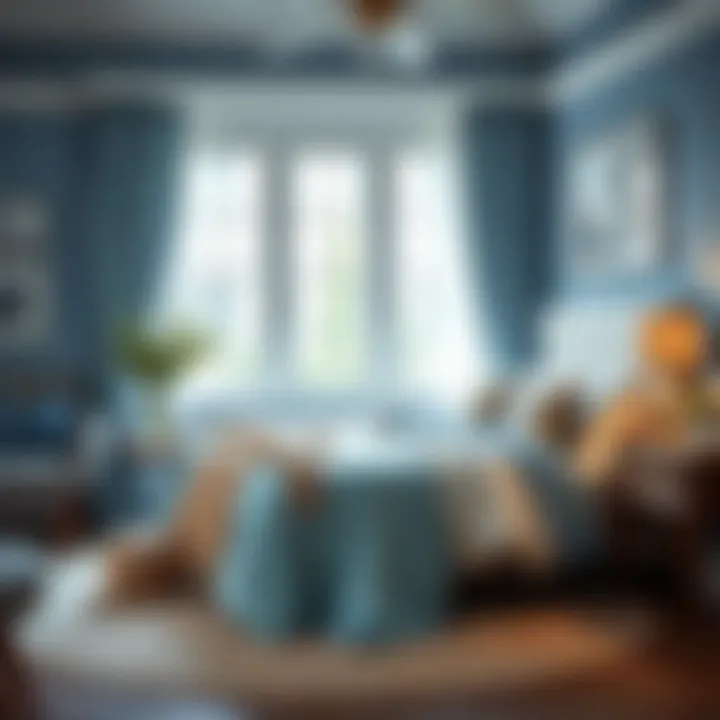 Cozy Bedroom with Harmonious Blue and Beige Accents Cozy bedroom setting with blue and beige accents