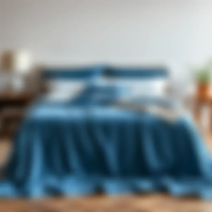 Elegant Blue Bedspread in a Modern Setting Elegant blue bedspread draped over a modern bed frame