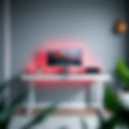 Modern computer desk with sleek design and integrated PC shelf