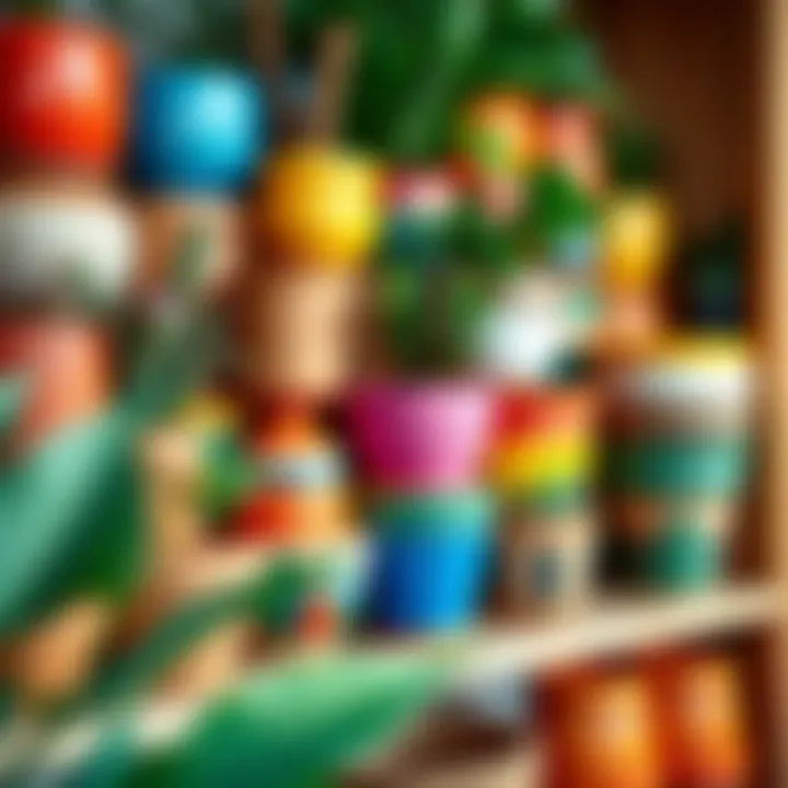 Vibrant Ceramic Pots Display Colorful ceramic pots arranged on a shelf