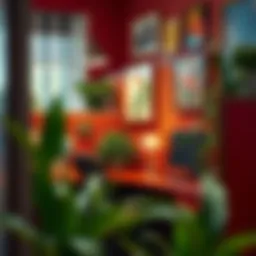 A vibrant cubicle decorated with plants and art