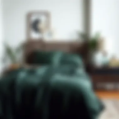 Stylish Bedroom Decor Dark green sheets complementing a stylishly arranged bedroom decor