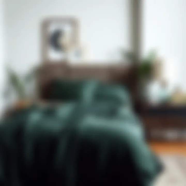 Stylish Bedroom Decor Dark green sheets complementing a stylishly arranged bedroom decor