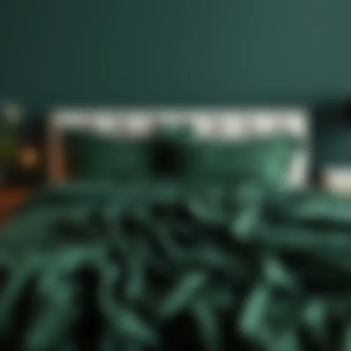 Luxurious Dark Green Sheets Luxurious dark green sheets elegantly draped over a queen-sized bed