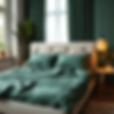 Calming Relaxation Environment Calming bedroom environment with dark green sheets promoting relaxation