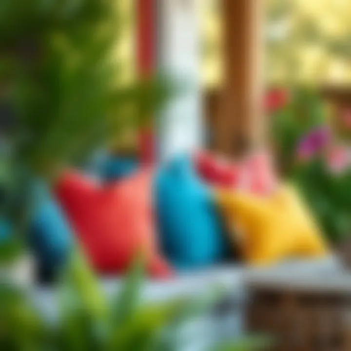 Vibrant Arrangement of Throw Pillows Enhancing Outdoor Decor A vibrant arrangement of throw pillows enhancing outdoor decor